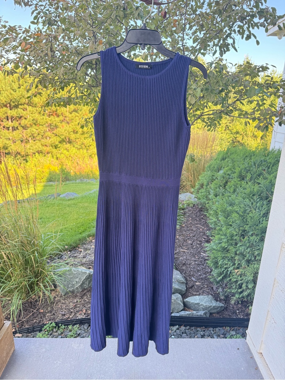 Dark Blue Ribbed Sleeveless Maxi Dress